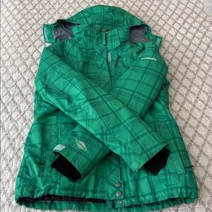 Columbia Womens, Large, Kelly Green Plaid color, Ski Coat for Winter Sports!